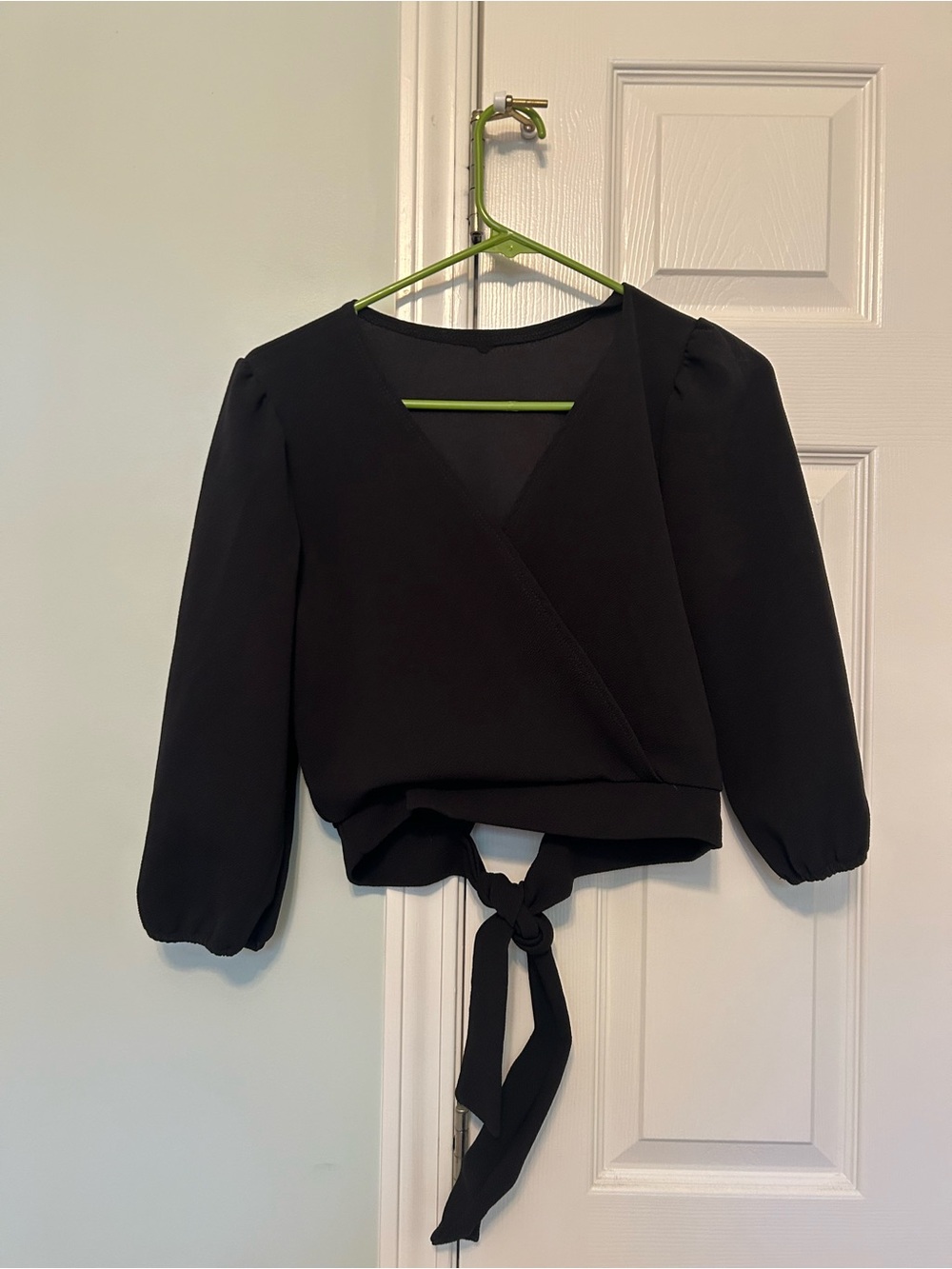 Black Wrap Tie-Front Women's Top